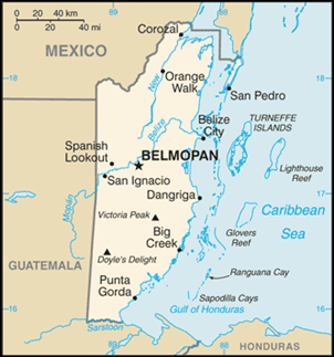 Cities of Belize Map : Licensed Wikimedia Commons : updated map of Belize from the CIA World Factbook - 1 May 2008 edition: https://www.cia.gov/library/publications/the-world-factbook/maps/bh-map.gif
